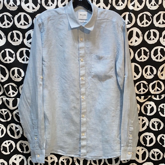 MEN ONLY & SONS BLUE LINEN BUTTON DOWN SHIRT SZ S